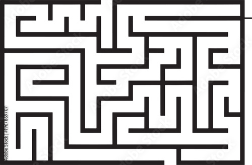Complex maze puzzle game design with black pathways for logical problem solving activity.