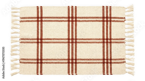 Vintage plaid fabric square with fringed edges