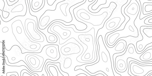 Black and white topographic map lines pattern with irregular organic shapes