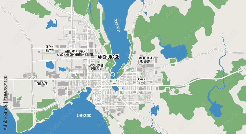 Naklejka premium Anchorage Alaska City Map Aerial View - Urban Landscape Navigation