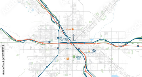 Aerial View of Las Vegas City Map with Highways and Urban Grid
