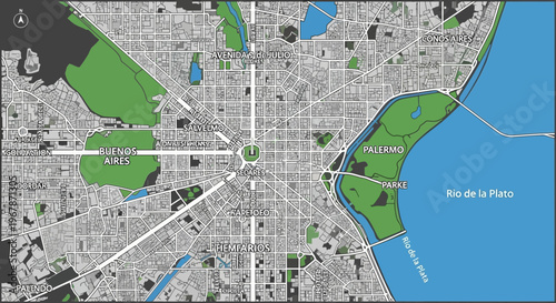 Buenos Aires City Map Overview with Rio de la Plata River and Green Parks