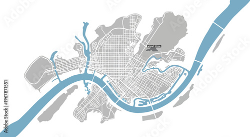 City Map with River and Marked Location
