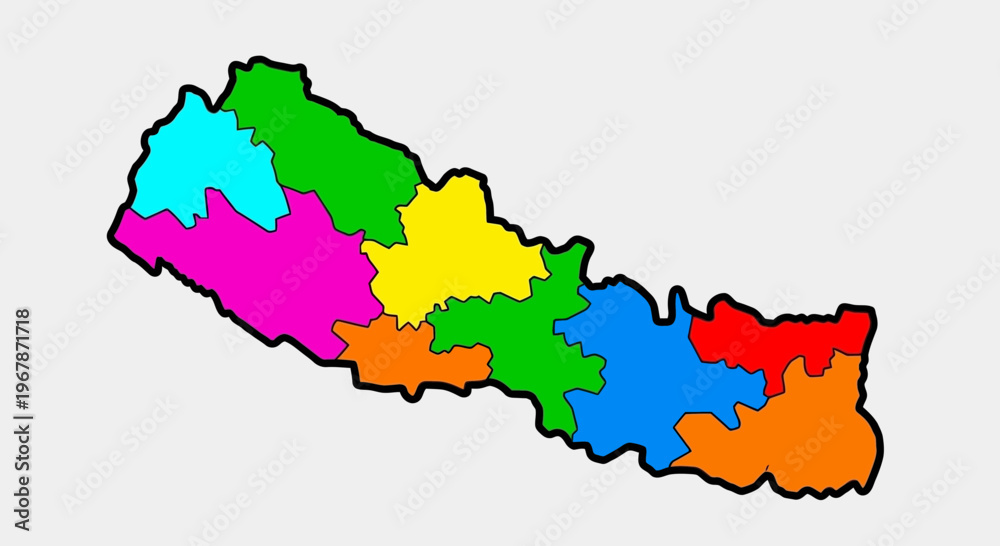 Fototapeta premium Colorful Map of Nepal Divided into Regions