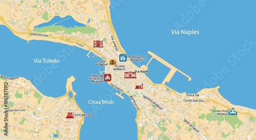 Detailed City Map with Landmarks and Streets, Navigation Concept