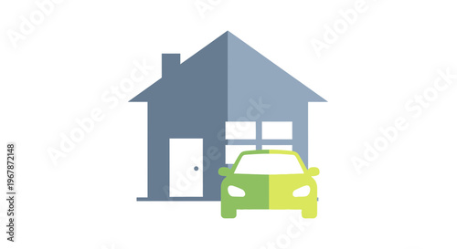 House and Car Icon - Property and Transportation Concept