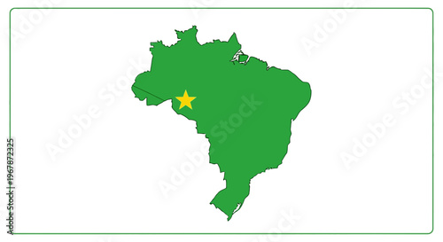 Map of Brazil with a yellow star marking a location, green outline on white background