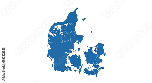 Map of Denmark with administrative divisions, blue silhouette on white background
