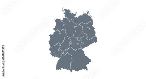 Map of Germany, outline with internal state borders, isolated on white background