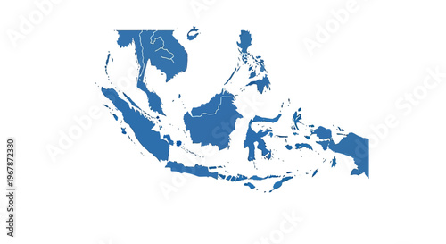 Konstfotografi Map of Indonesia and Southeast Asia region, blue silhouette on white background