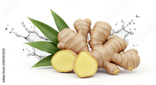 Raw Ginger Rhizome Isolated on White Background for Food Design