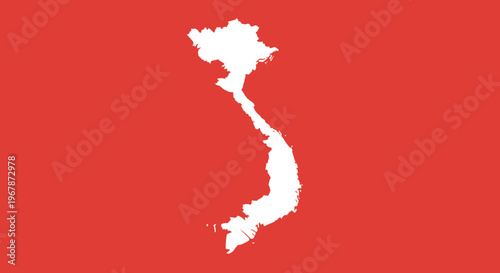 Outline Map of Vietnam on Red Background
