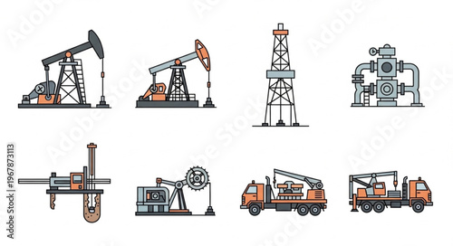Oil and Gas Industry Equipment - Pixel Art Illustrations.