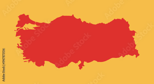 Red silhouette of Turkey map on yellow background, vector graphic