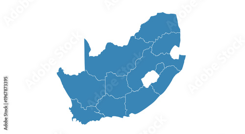South Africa Map Silhouette, Political Divisions, Blue Country Outline on White Background