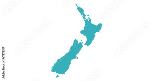 Teal Map Outline of New Zealand on White Background