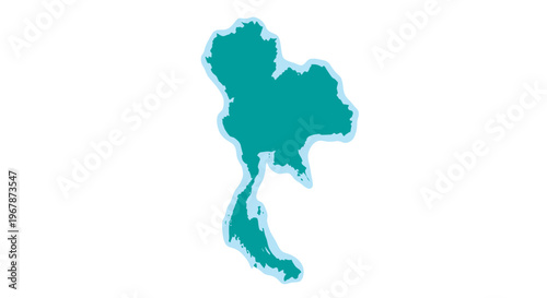 Turquoise Silhouette Map of Thailand with Blue Outline on White Background