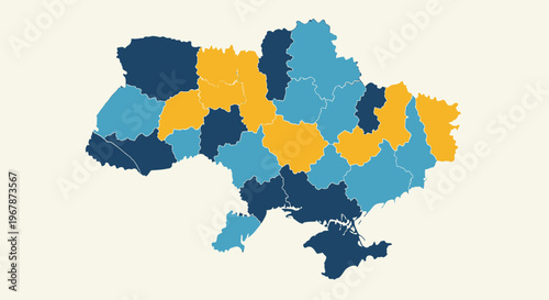 Ukraine Map with Regions Highlighted in Blue and Yellow