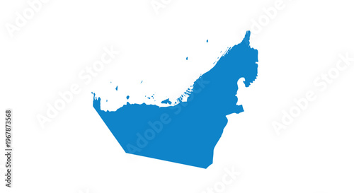 United Arab Emirates Map Silhouette, Blue Outline on White Background, UAE Country Shape