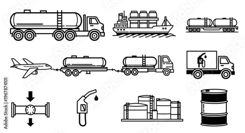 Oil and Gas Industry Transportation and Infrastructure Icons.