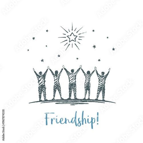 Frienship - hand drawn unity and support under the stars