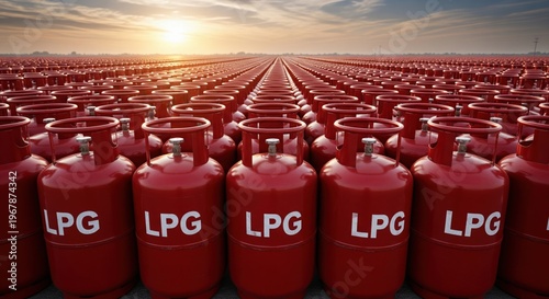 neatly arranged LPG cylinders highlights large-scale fuel storage