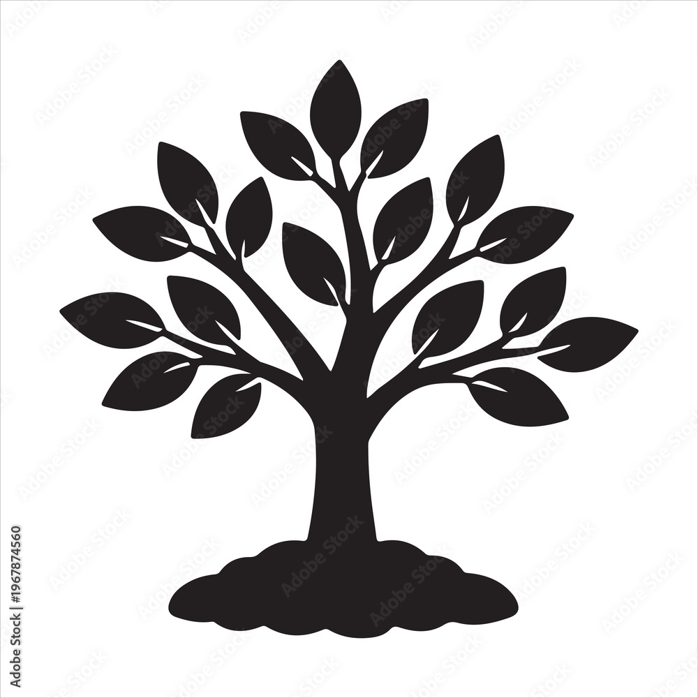 Obraz premium A black silhouette of a tree with leaves