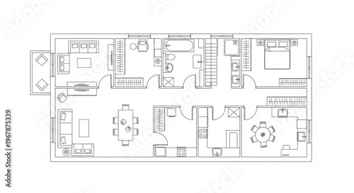 Detailed Floor Plan Depicting a Residential Layout with Multiple Rooms.
