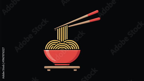 Ramen noodle bowl, chopsticks, Asian food icon, vector noodle bowl