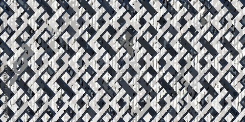 Close up of a weathered diamond patterned metal grate or fence