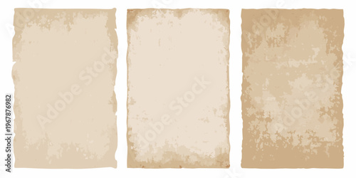 Three aged rectangular parchment papers with textured neutral tones