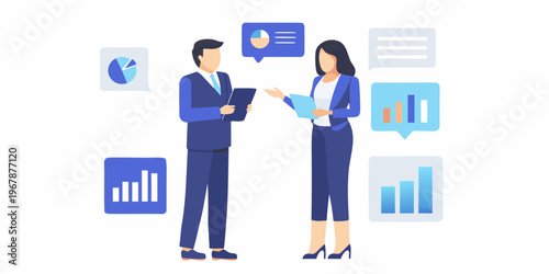 Business professionals discussing data analysis and financial reports in a meeting