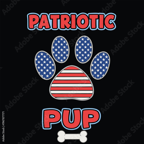 Patriotic pup paw print with american flag colors and bone design