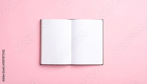 Open spiral notebook blank pages pink background minimal clean design