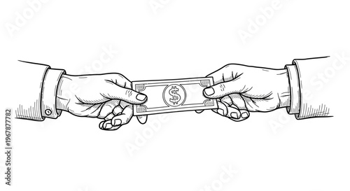 Hands exchanging a dollar bill.