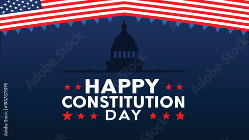American flag waving above the us capitol building for constitution day