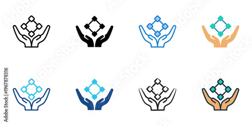 Blockchain ownership icons set multiple style collection. Editable stroke 
