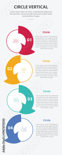 Circle base shape mobile vertical template infographic with arrow sticky side bottom direction zigzag for mobile smartphone content with 4 points