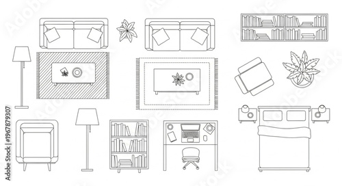 Detailed Architectural Drawings of Bedroom Layouts and Furniture.