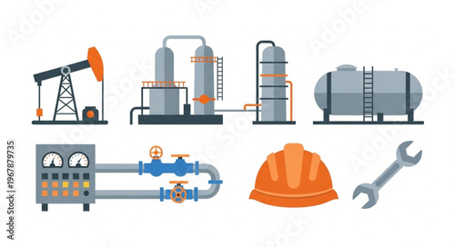 Oil and Gas Industry Equipment and Safety Gear Illustration.