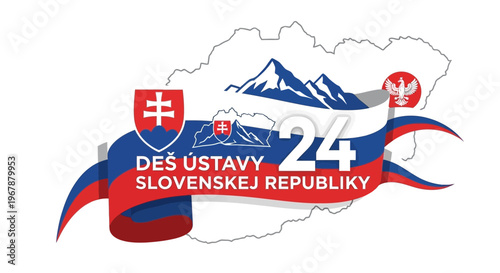 Slovakia Constitution Day 24 - Flag, Mountains, Map Outline, Emblem