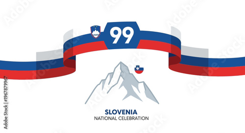 Slovenia National Celebration 99th Anniversary with Flag and Mountain