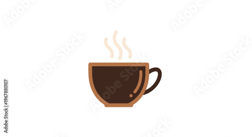 Steaming Hot Coffee Cup Icon, Morning Beverage, Isolated on White Background