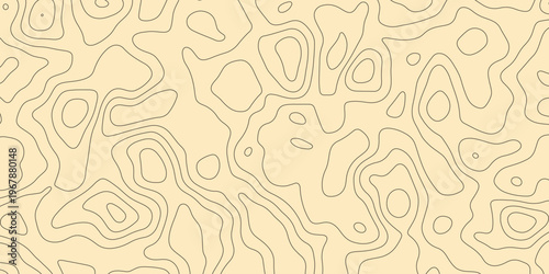 Topographic map lines pattern with black contours on a light beige background