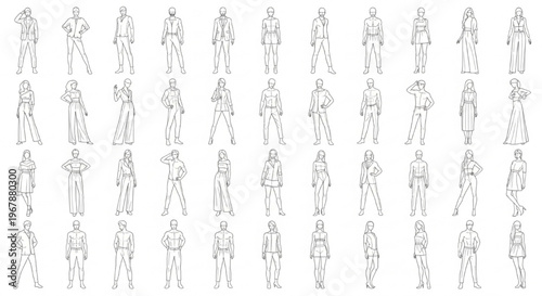 Fashion Sketch Templates Vector Male Female Body Pose Croquis Figure Illustration Collection