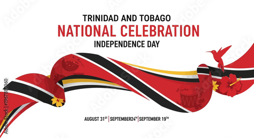 Trinidad and Tobago Independence Day Celebration Banner with National Colors and Symbols