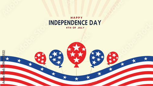 Festive independence day graphic with balloons and patriotic american elements