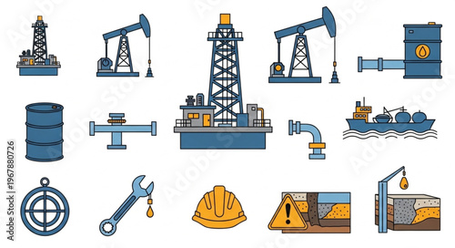Oil and Gas Industry Icons - A Comprehensive Vector Illustration.