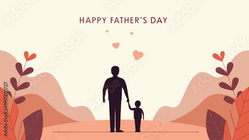 A father and son silhouette celebrates a loving happy father s day