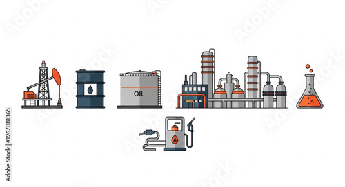 Oil and Gas Industry Process - Extraction, Storage, Refining, and Distribution.